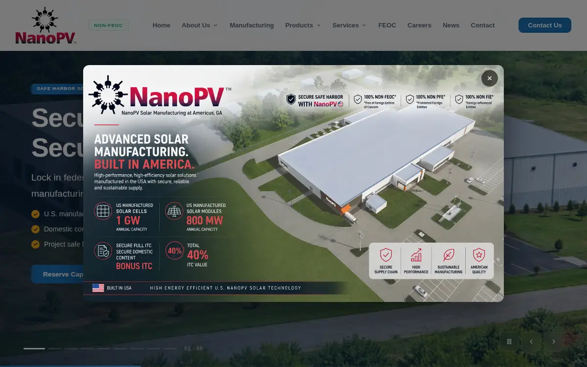 Homepage of Nanopv Solar INC.