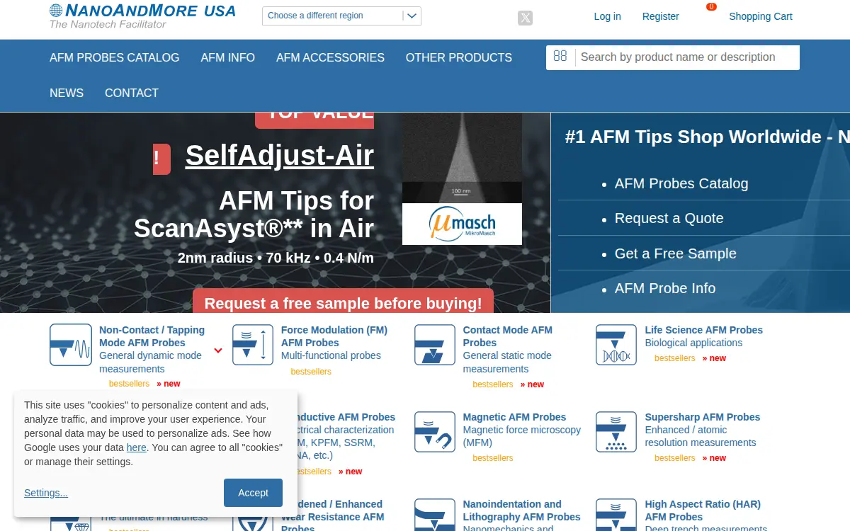 Homepage of Nanoandmore Usa, INC.