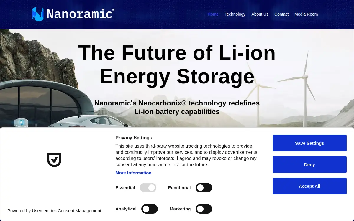 Homepage of Nanoramic, INC.