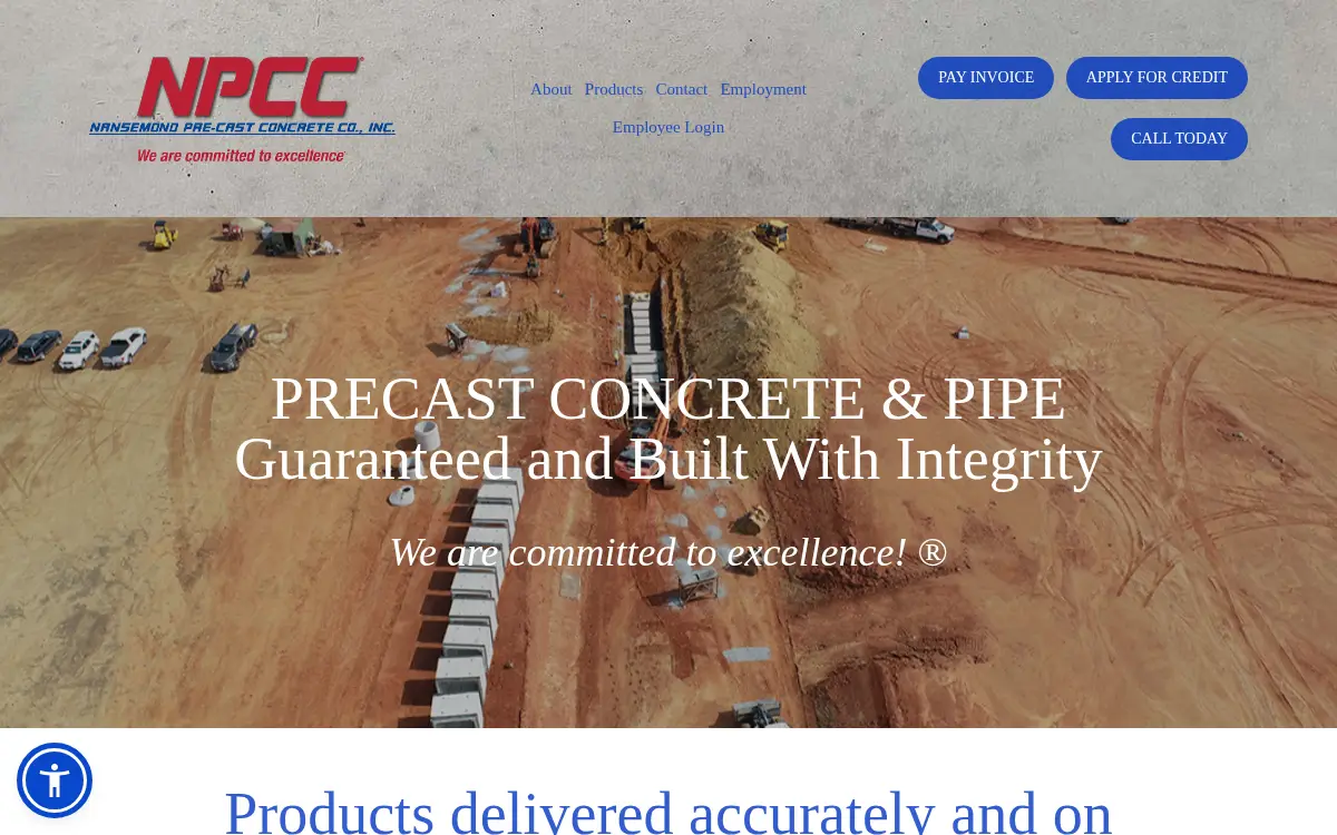 Homepage of Nansemond Pre-cast Concrete Company INC