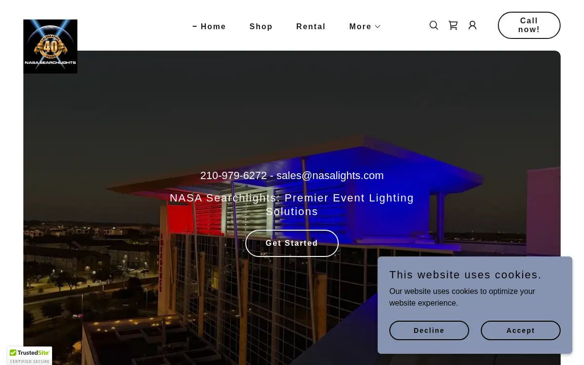 Homepage of North American Search Lights Advertising LLC