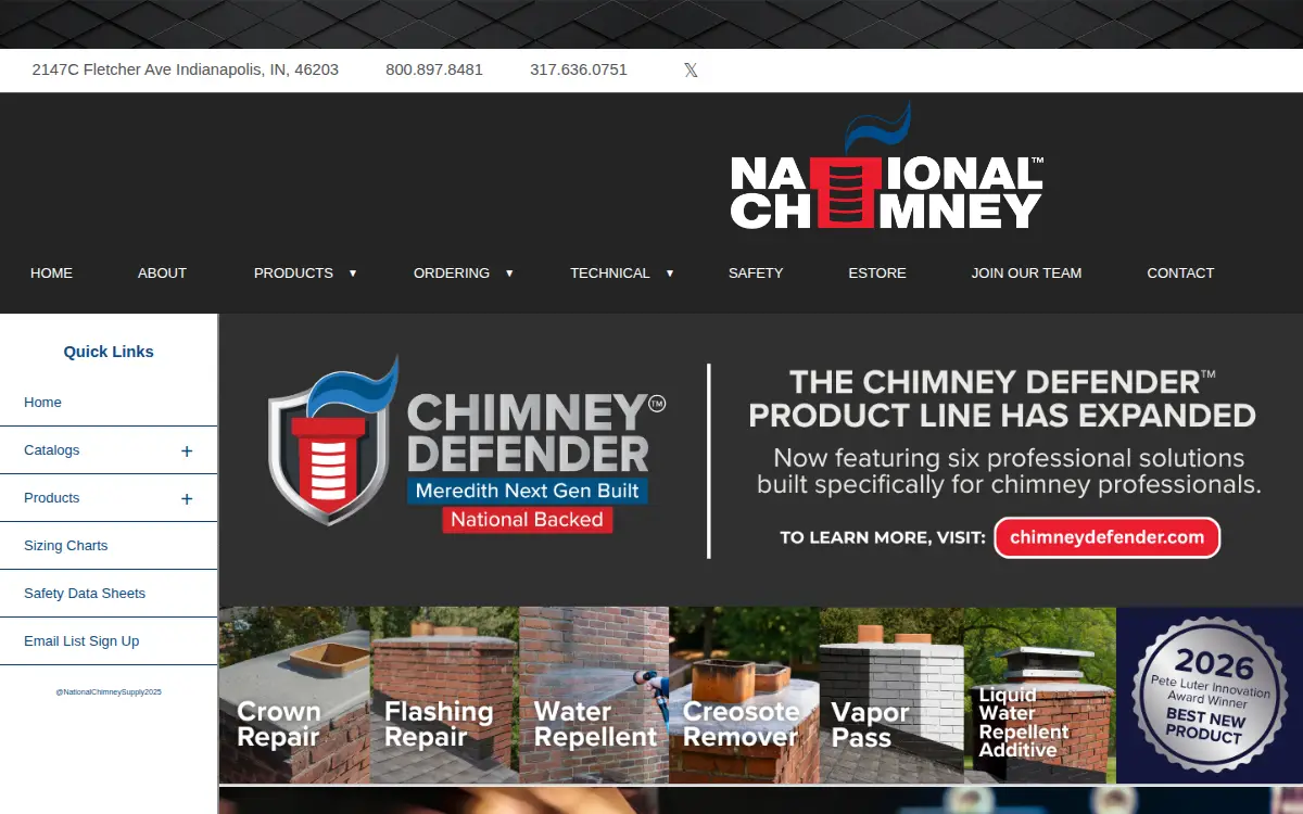 Homepage of National Chimney Supply-vermont, INC.