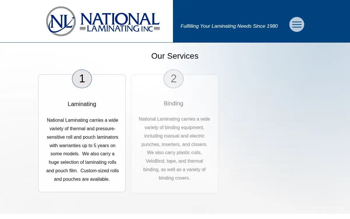 Homepage of National Laminating, INC