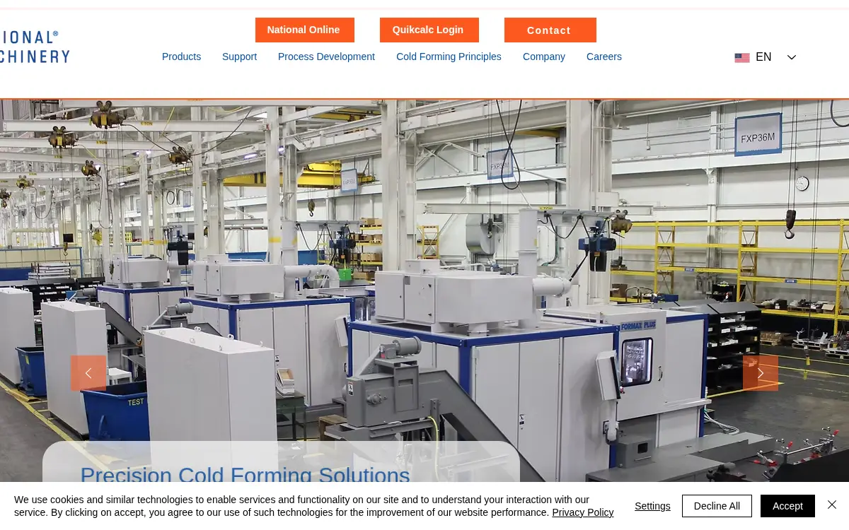 Homepage of National Machinery LLC