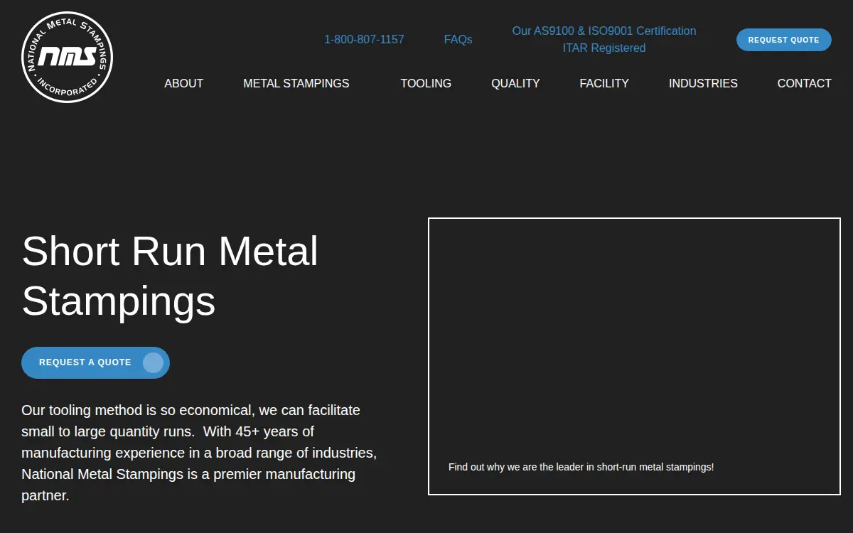 Homepage of National Metal Stampings, INC
