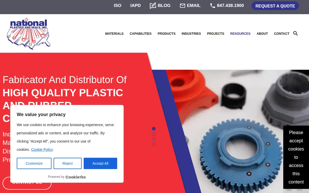 Homepage of National Plastics and Seals, INC.