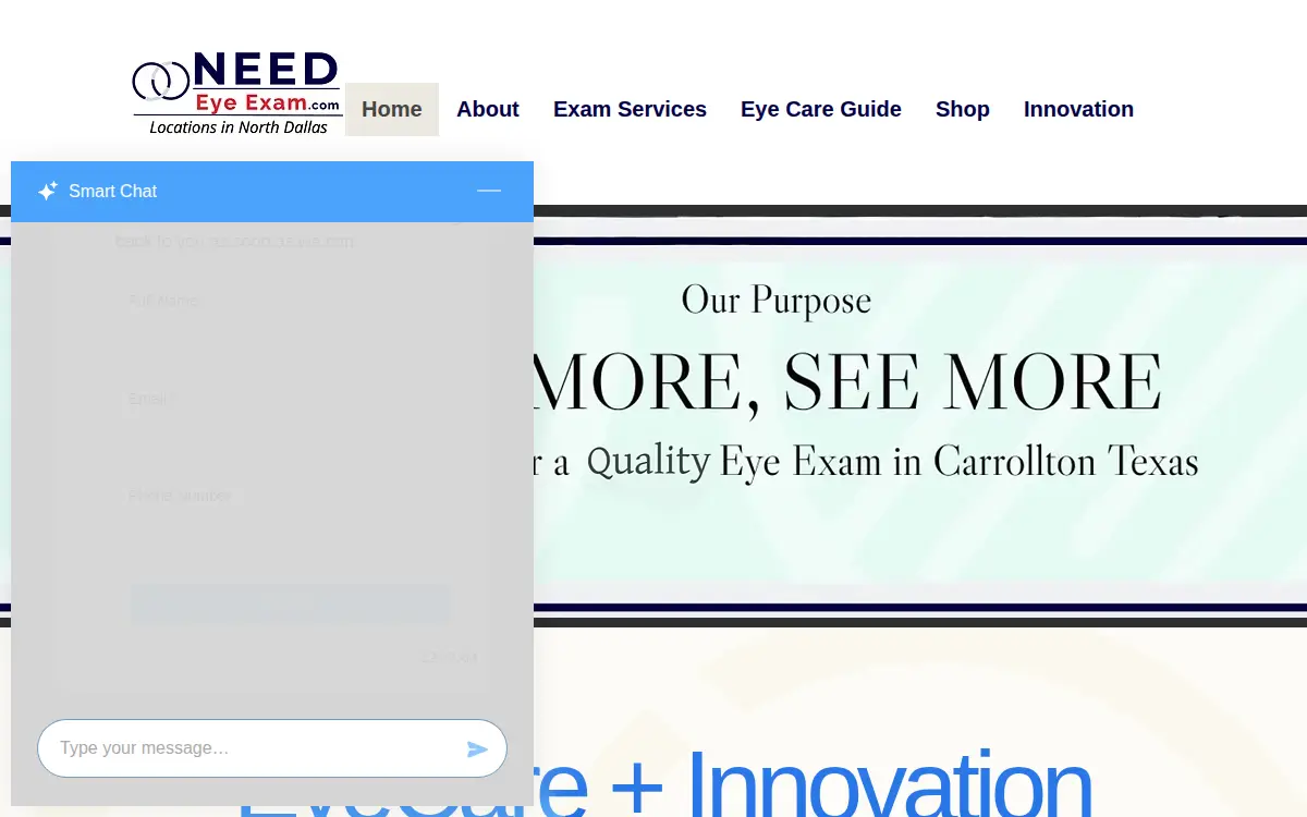 Homepage of Need Eye Exam, Pllc