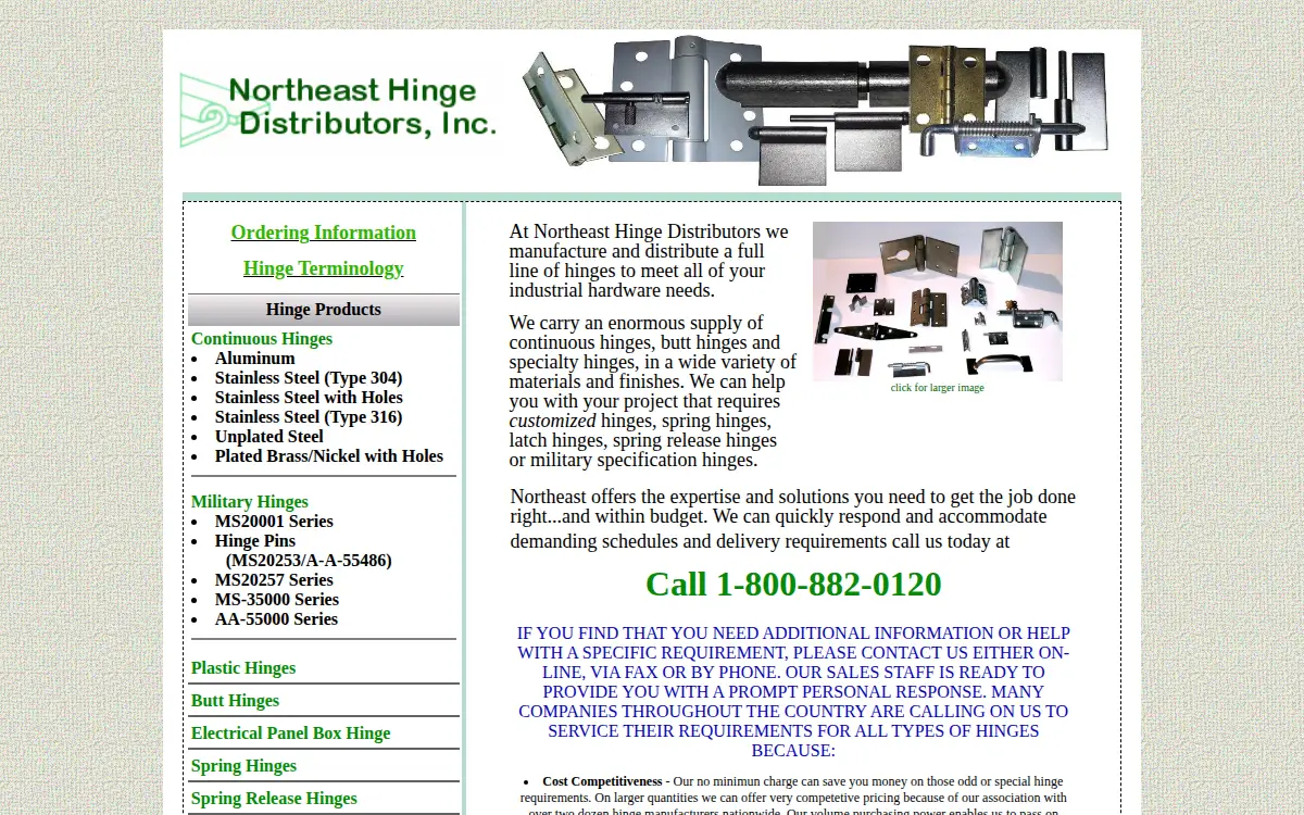 Homepage of Northeast Hinge Distributors, INC