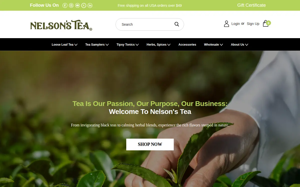 Homepage of Nelsons Tea LLC