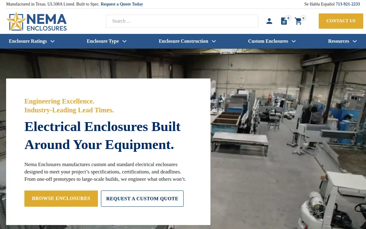 Homepage of Nema Enclosures Manufacturing of Texas LLC