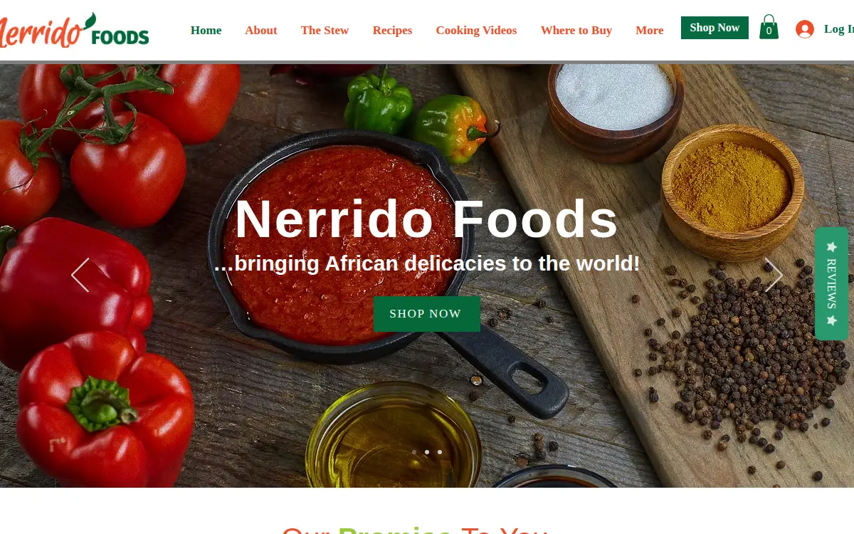 Homepage of Nerrido Foods LLC