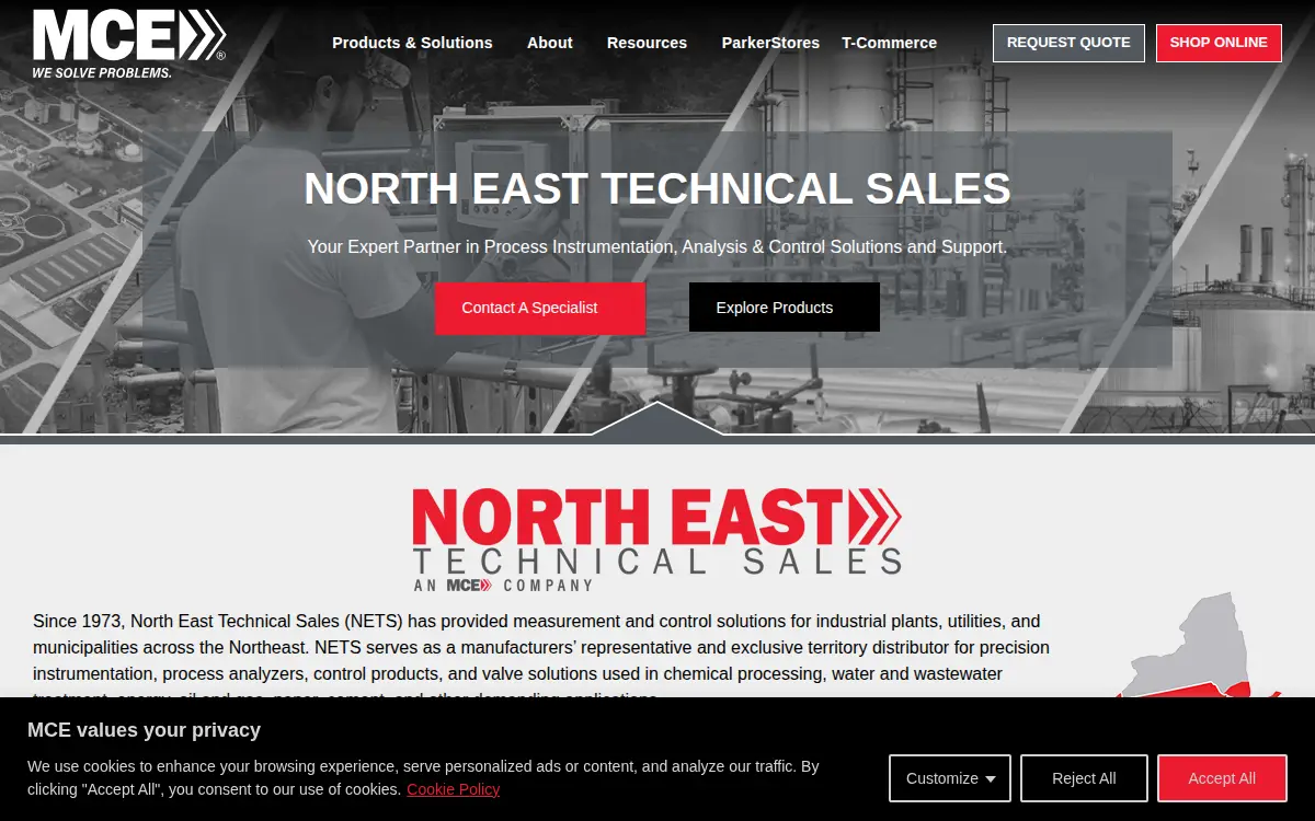 Homepage of North East Technical Sales, INC.