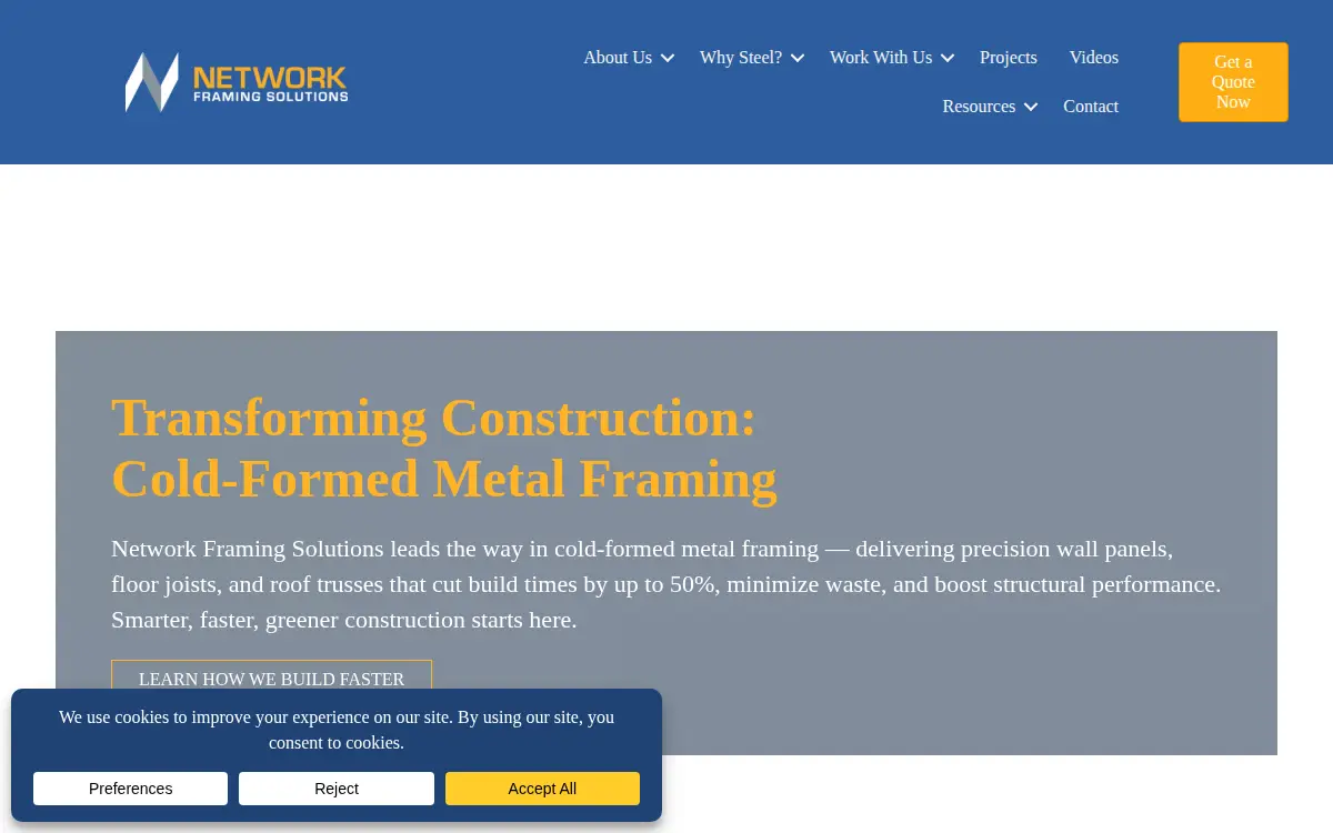 Homepage of Network Framing Solutions, LLC