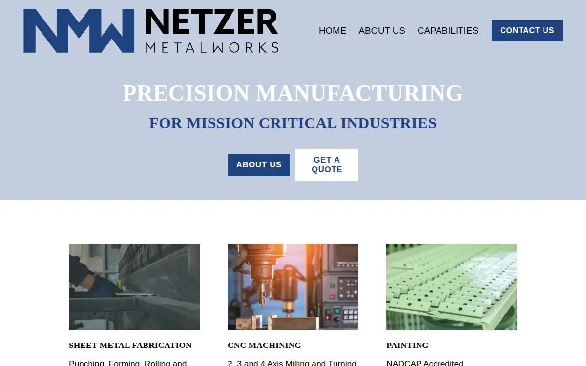Homepage of Netzer Metalworks, LLC