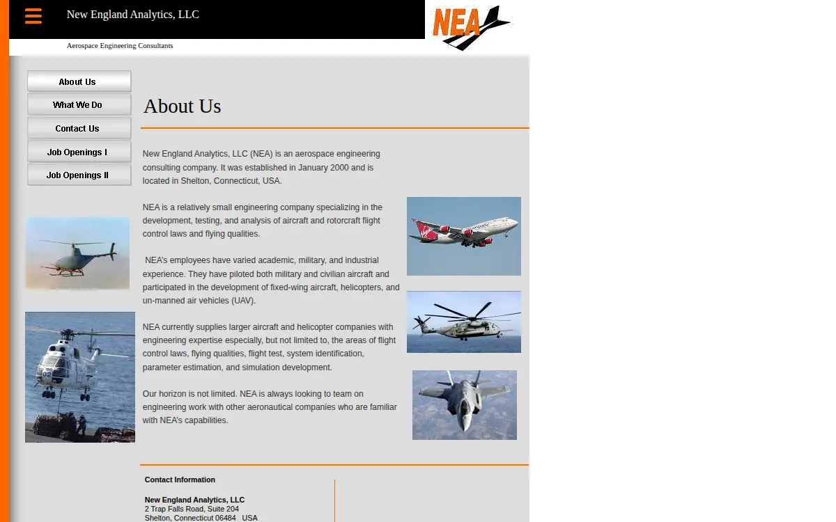 Homepage of New England Analytics LLC