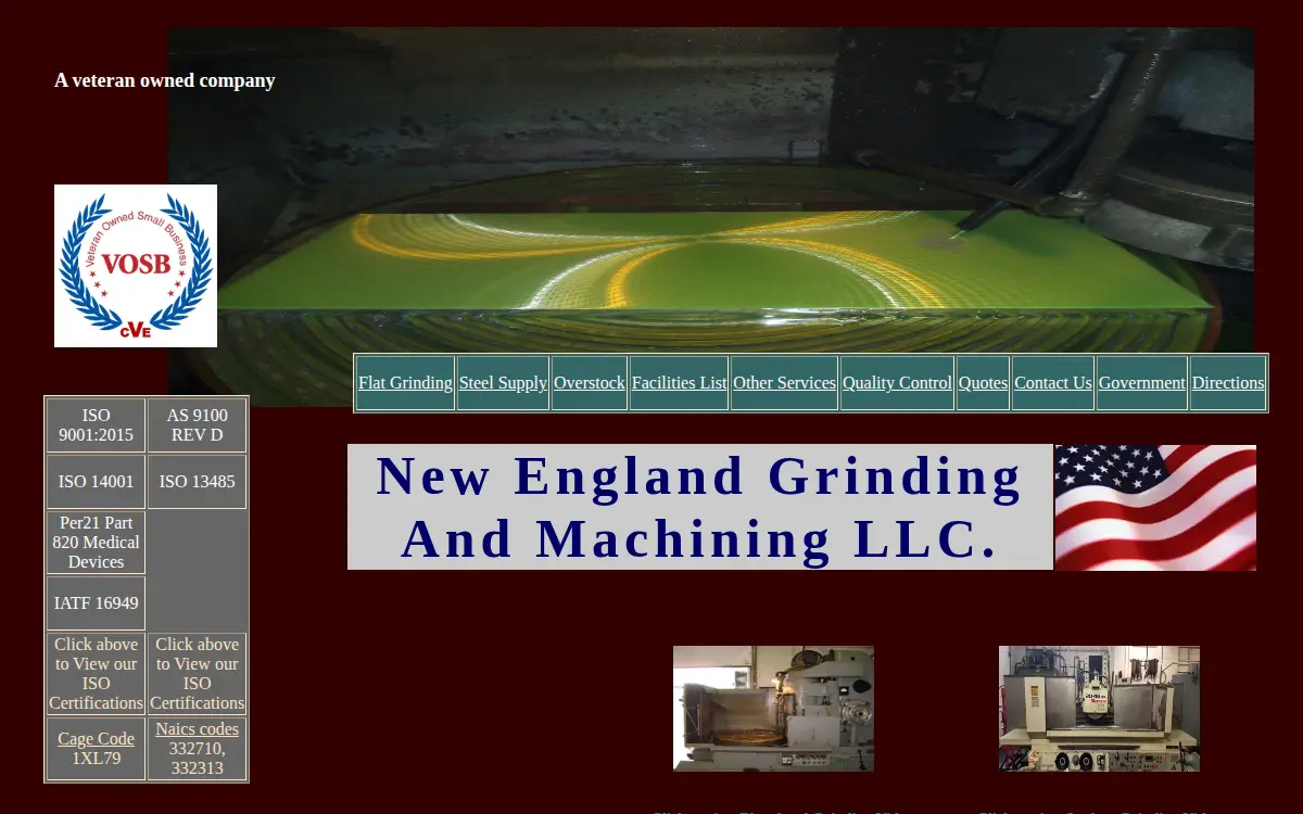 Homepage of New England Grinding & Machining LLC