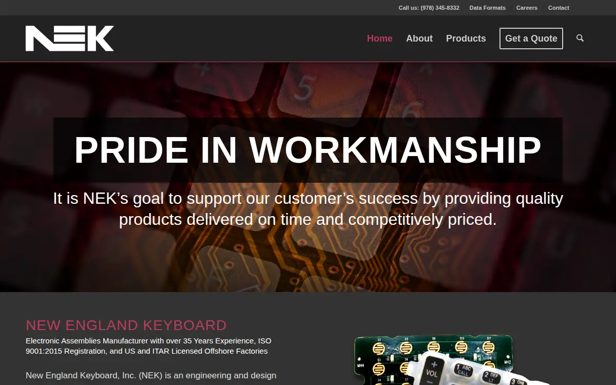 Homepage of New England Keyboard, INC.
