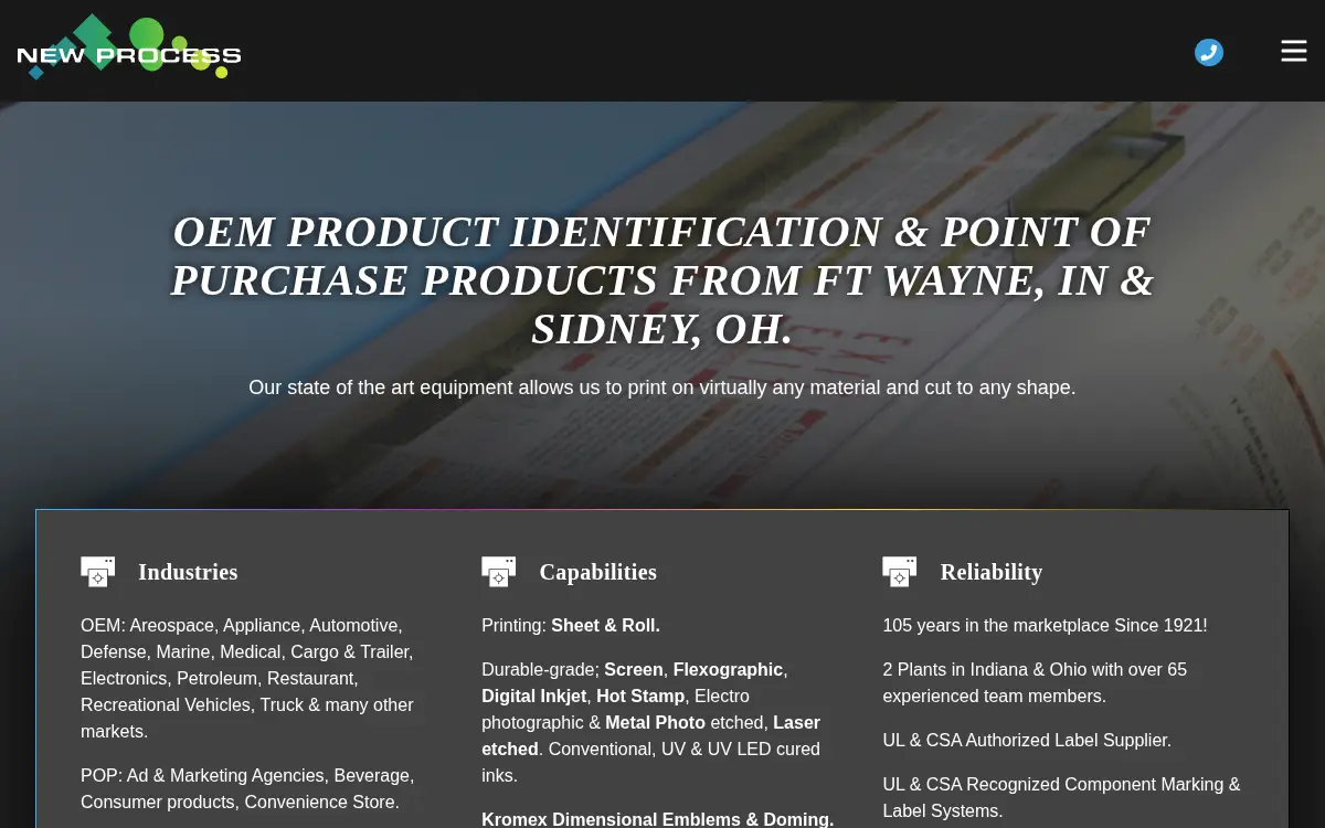 Homepage of New Process Graphics LLC
