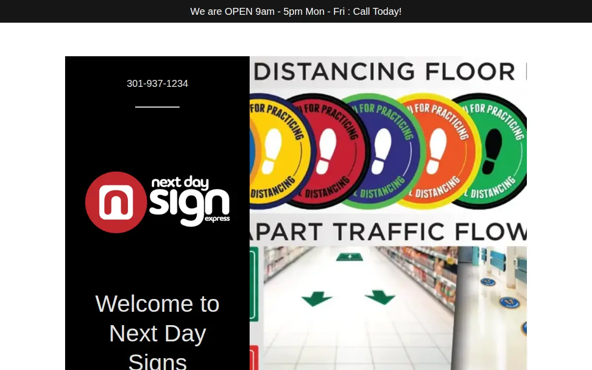 Homepage of Next Day Sign Express of Pg County, INC