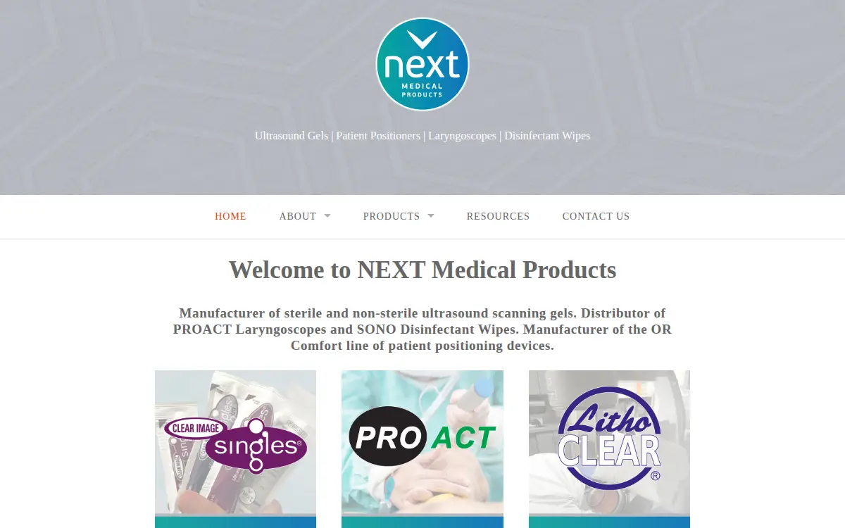 Homepage of Next Medical Products Company, LLC