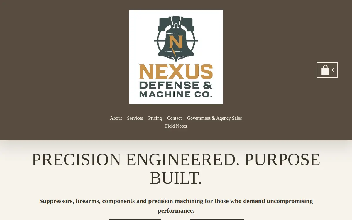 Homepage of Nexus Defense and Machine CO