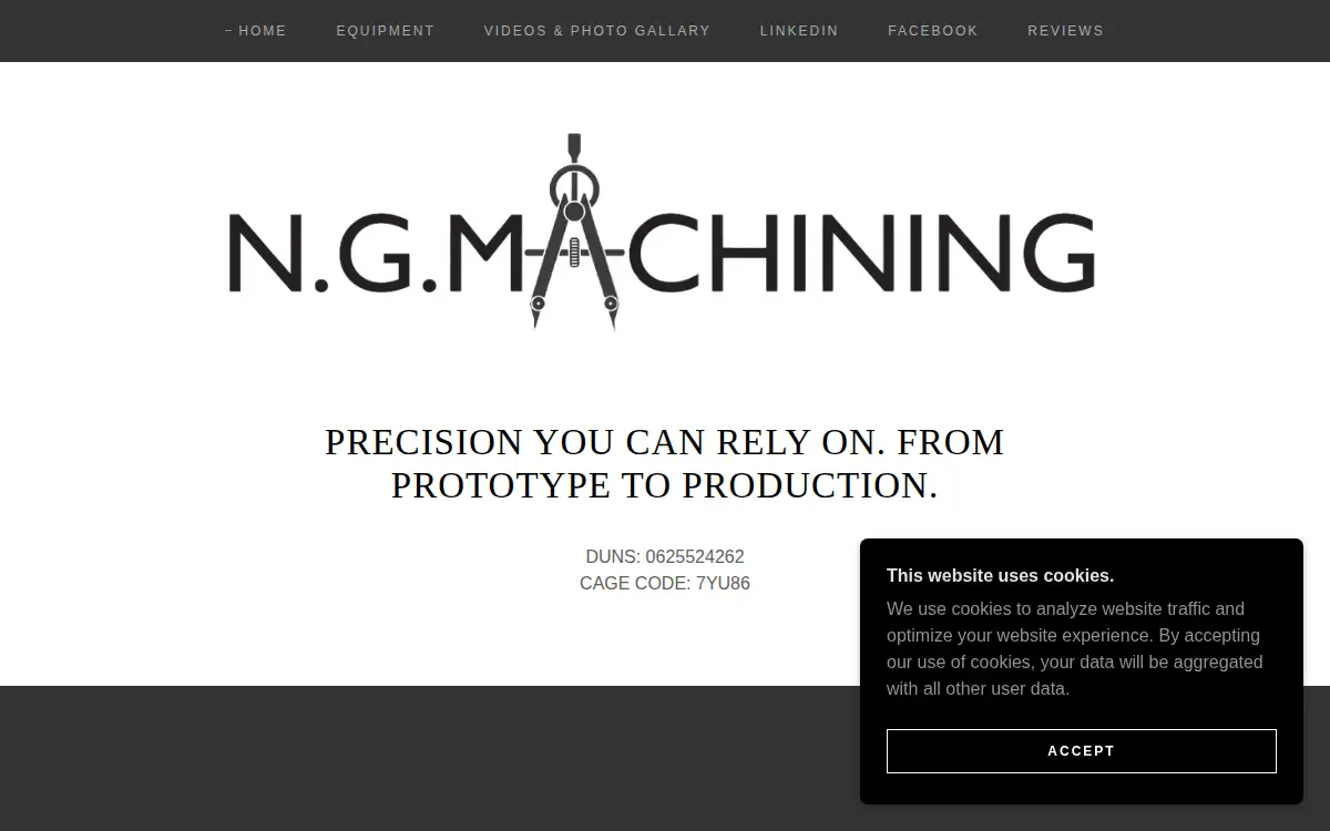 Homepage of N.g. Machining, LLC