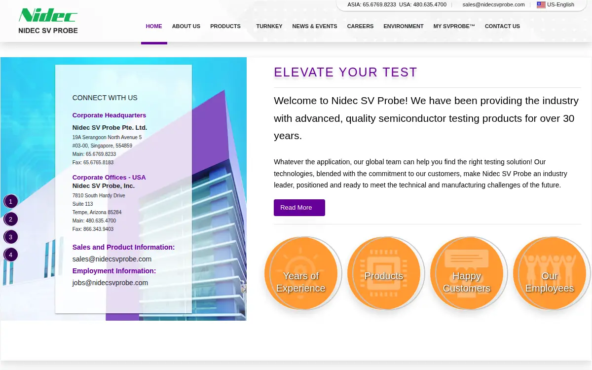 Homepage of Nidec Sv Probe, INC.