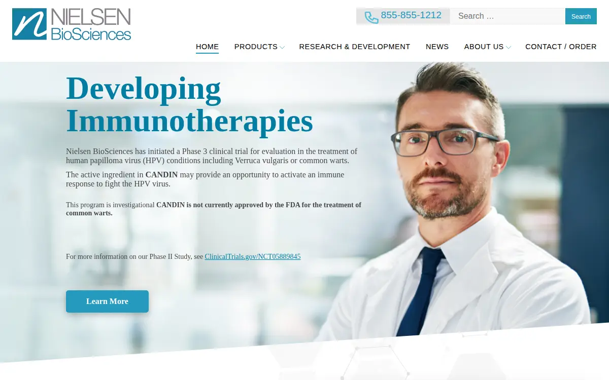 Homepage of Nielsen Biosciences INC