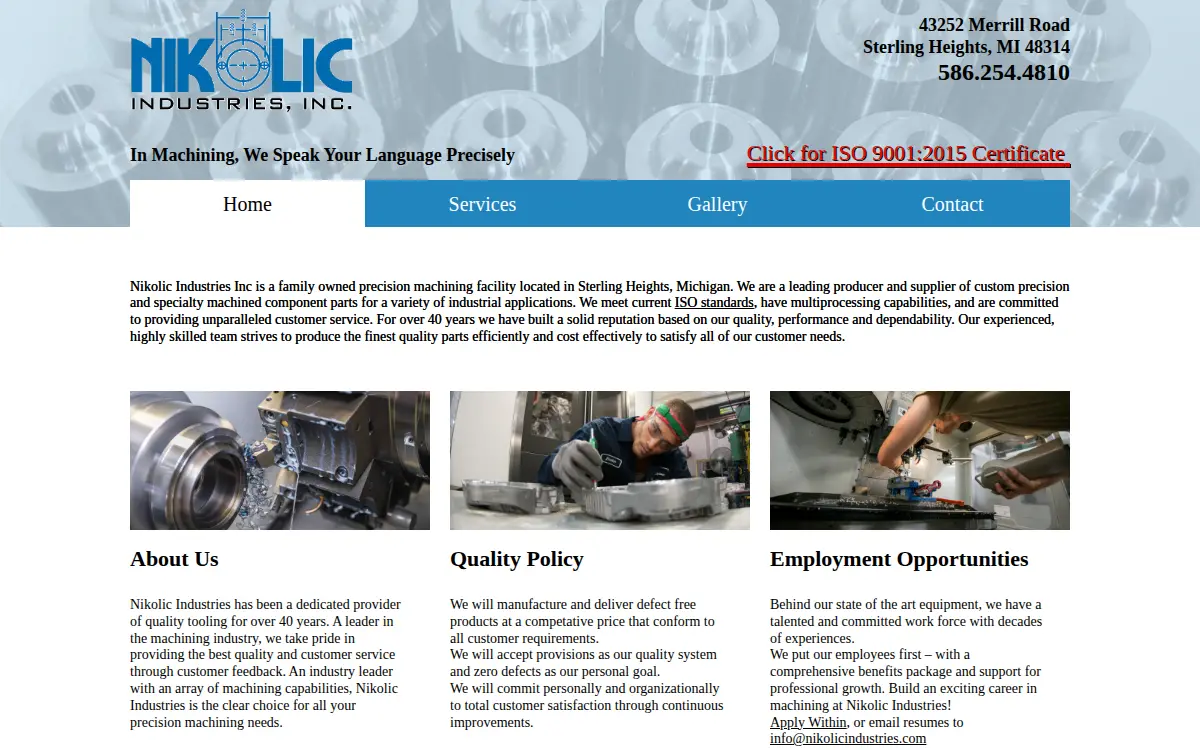 Homepage of Nikolic Industries, INC.