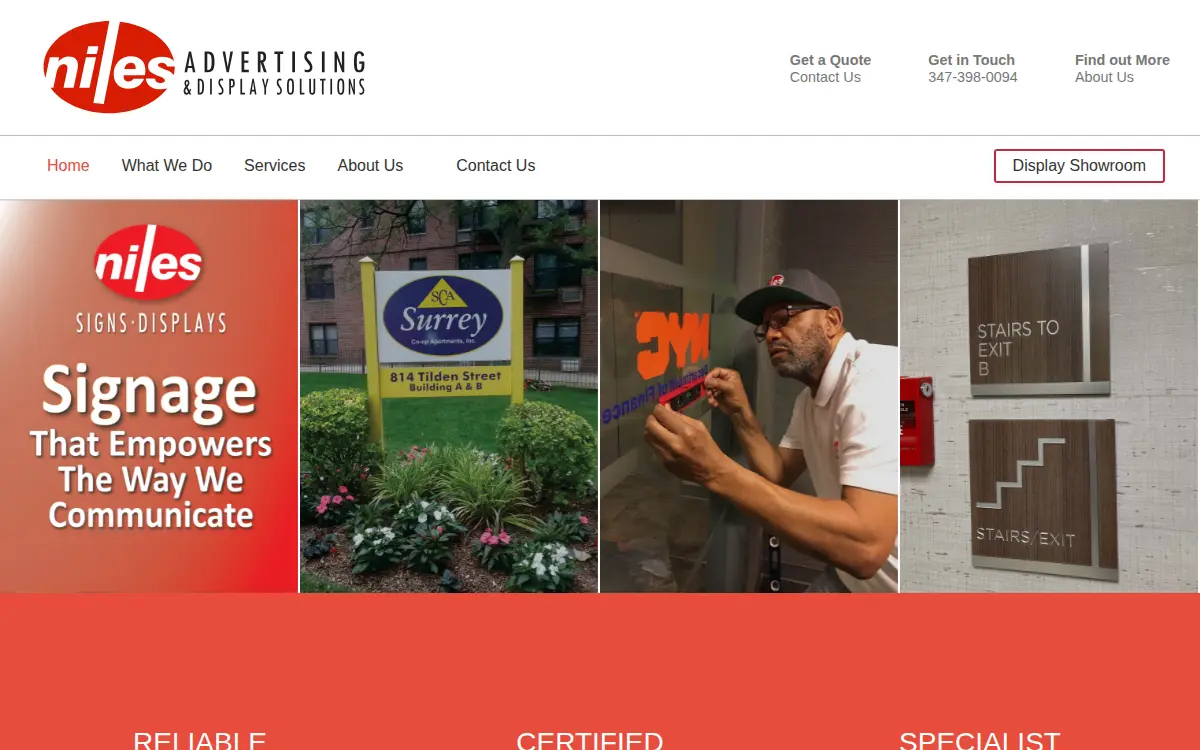Homepage of Niles Advertising & Display Solutions, INC