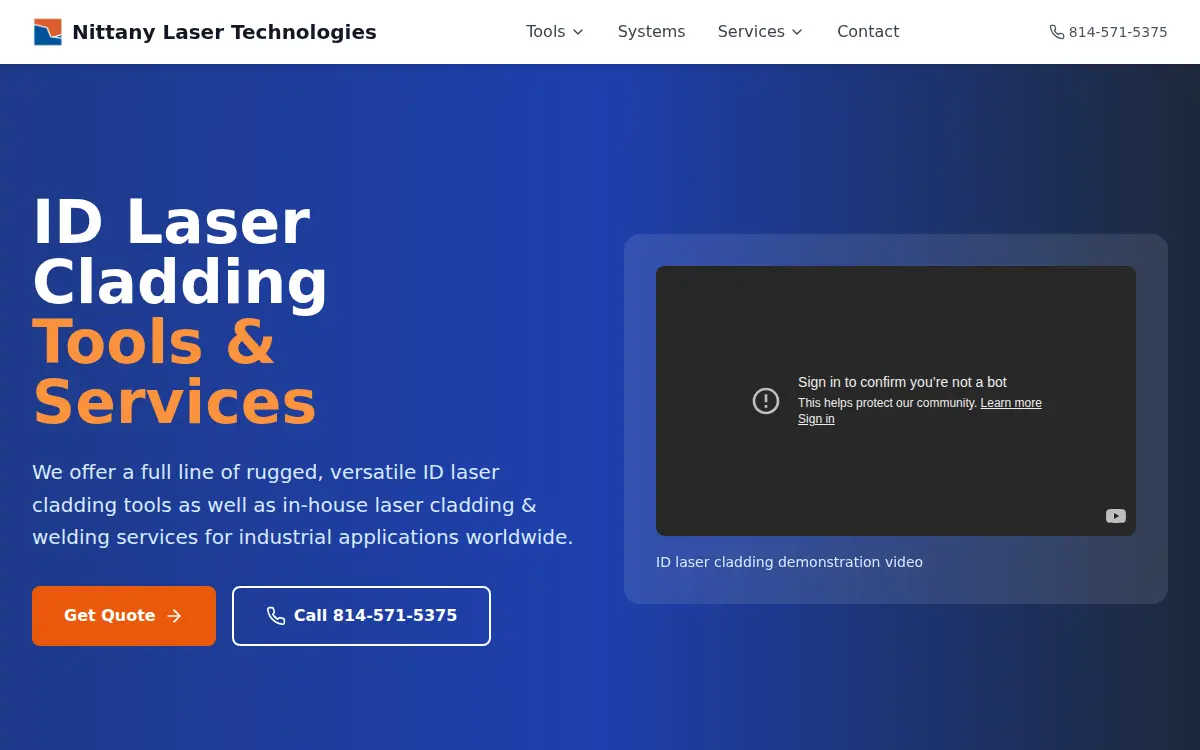 Homepage of Nittany Laser LLC