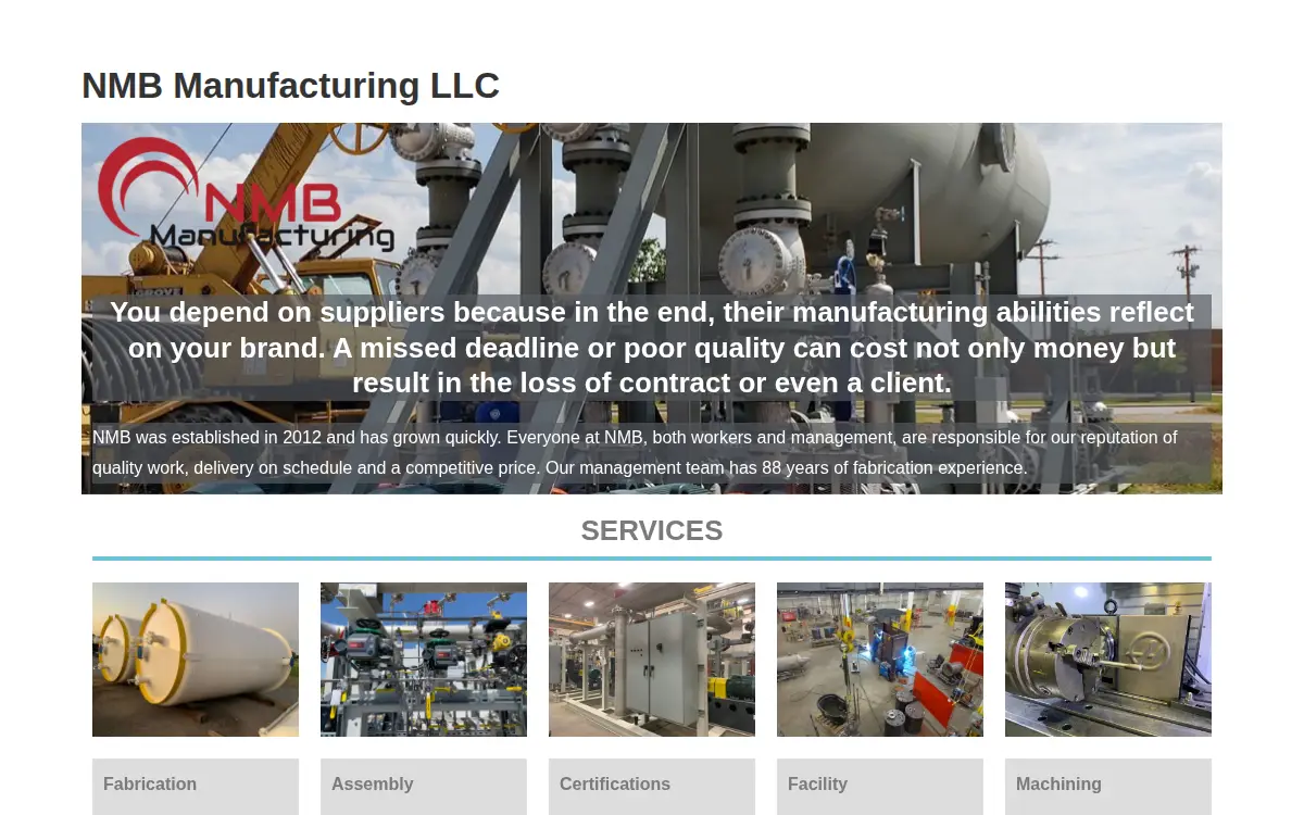 Homepage of Nmb Manufacturing LLC