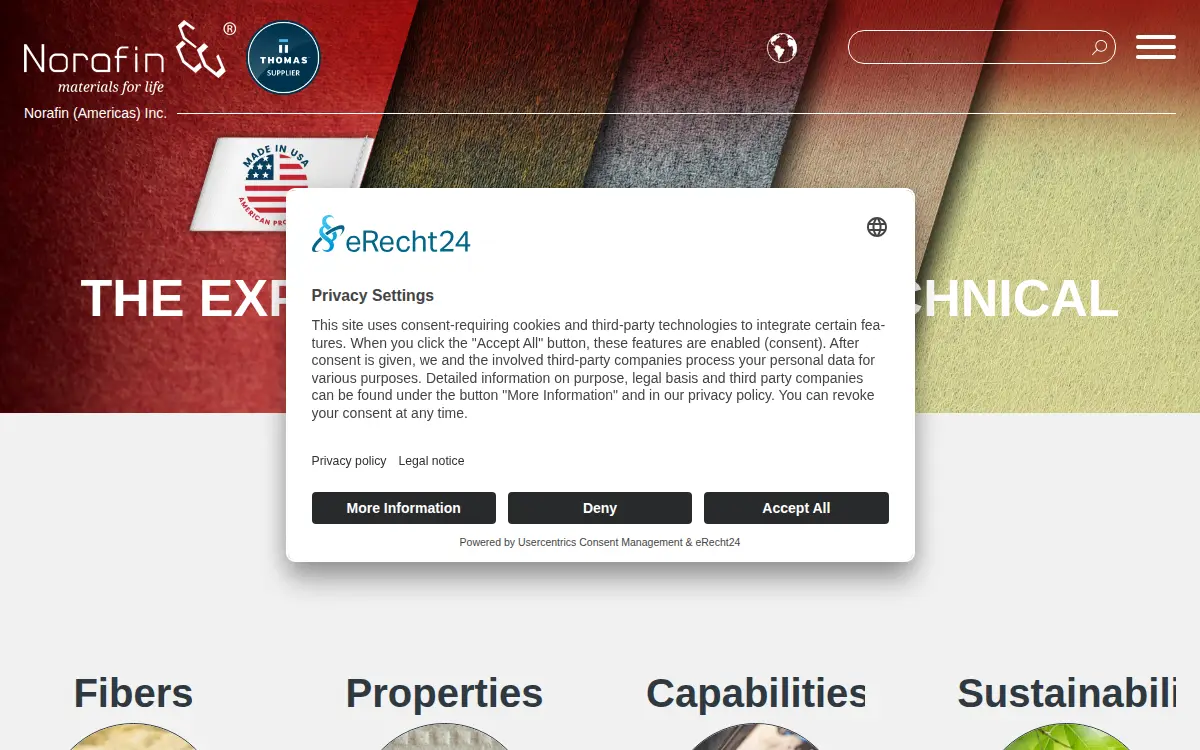 Homepage of Norafin Americas INC