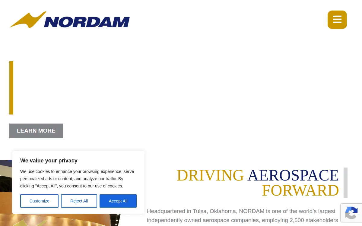 Homepage of Nordam Group Llc, the