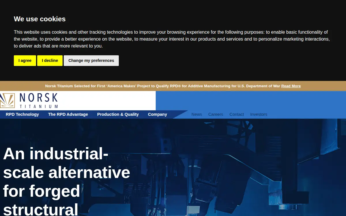 Homepage of Norsk Titanium US INC