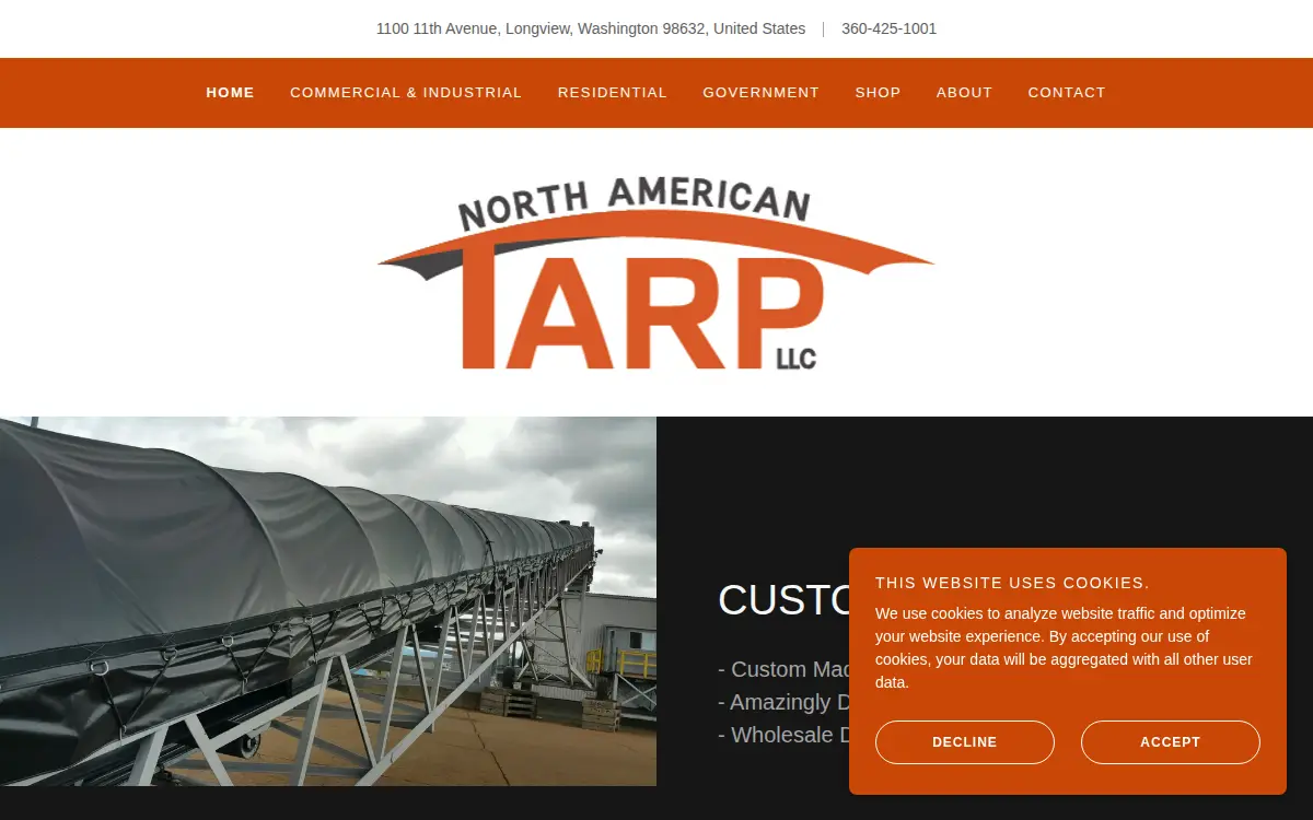 Homepage of North American Tarp, LLC
