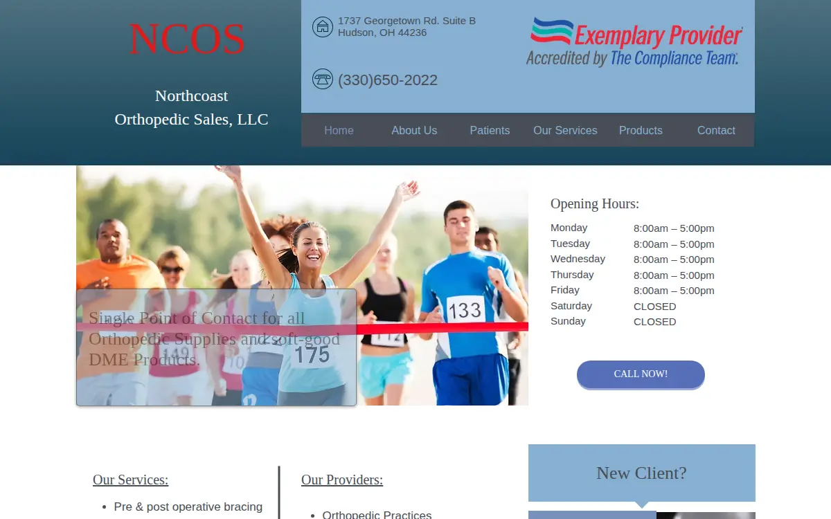 Homepage of Northcoast Orthopedics Sales LLC