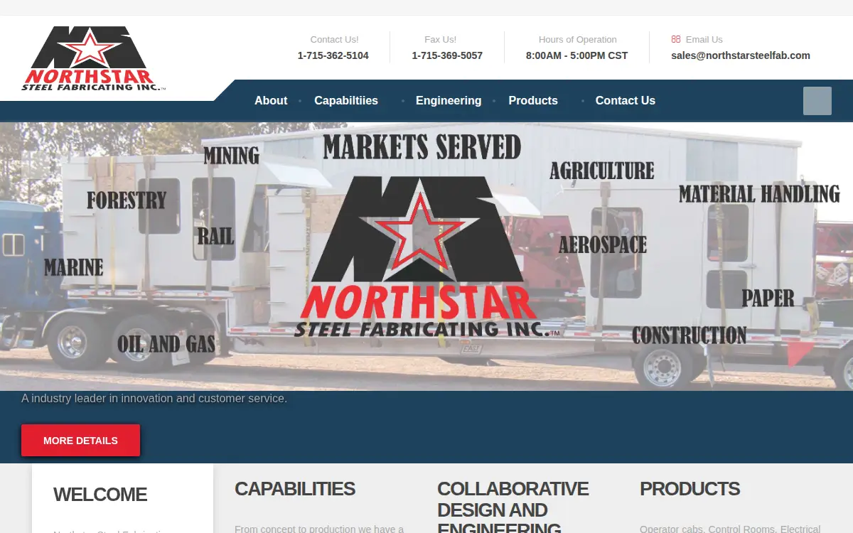 Homepage of Northstar Steel Fabricating, INC.