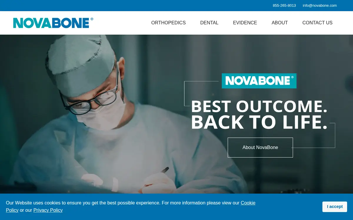 Homepage of Novabone Products LLC