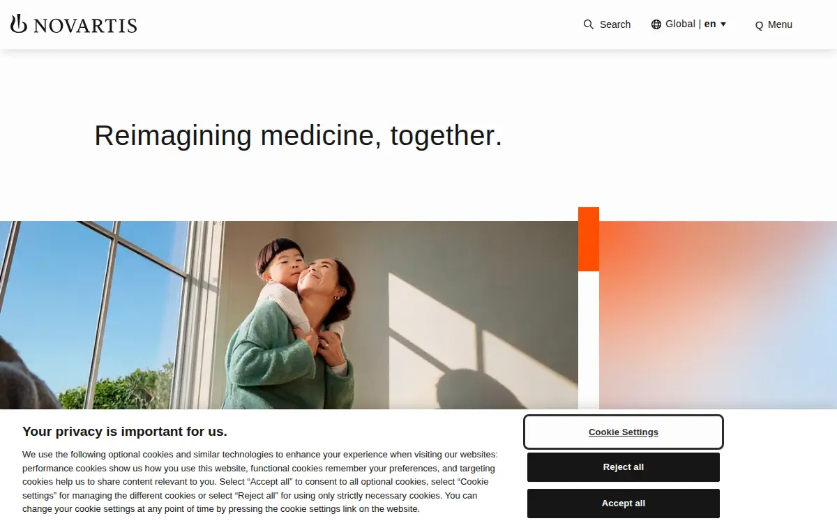 Homepage of Novartis Pharmaceuticals Corporation
