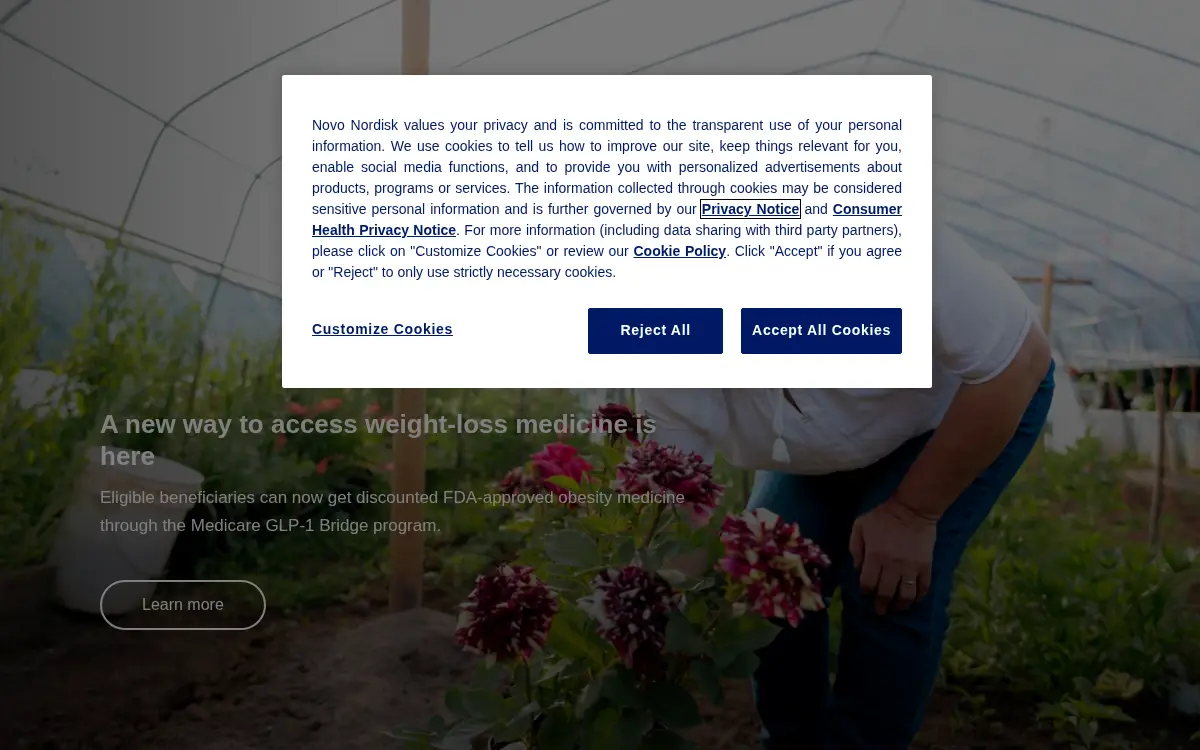 Homepage of Novo Nordisk INC