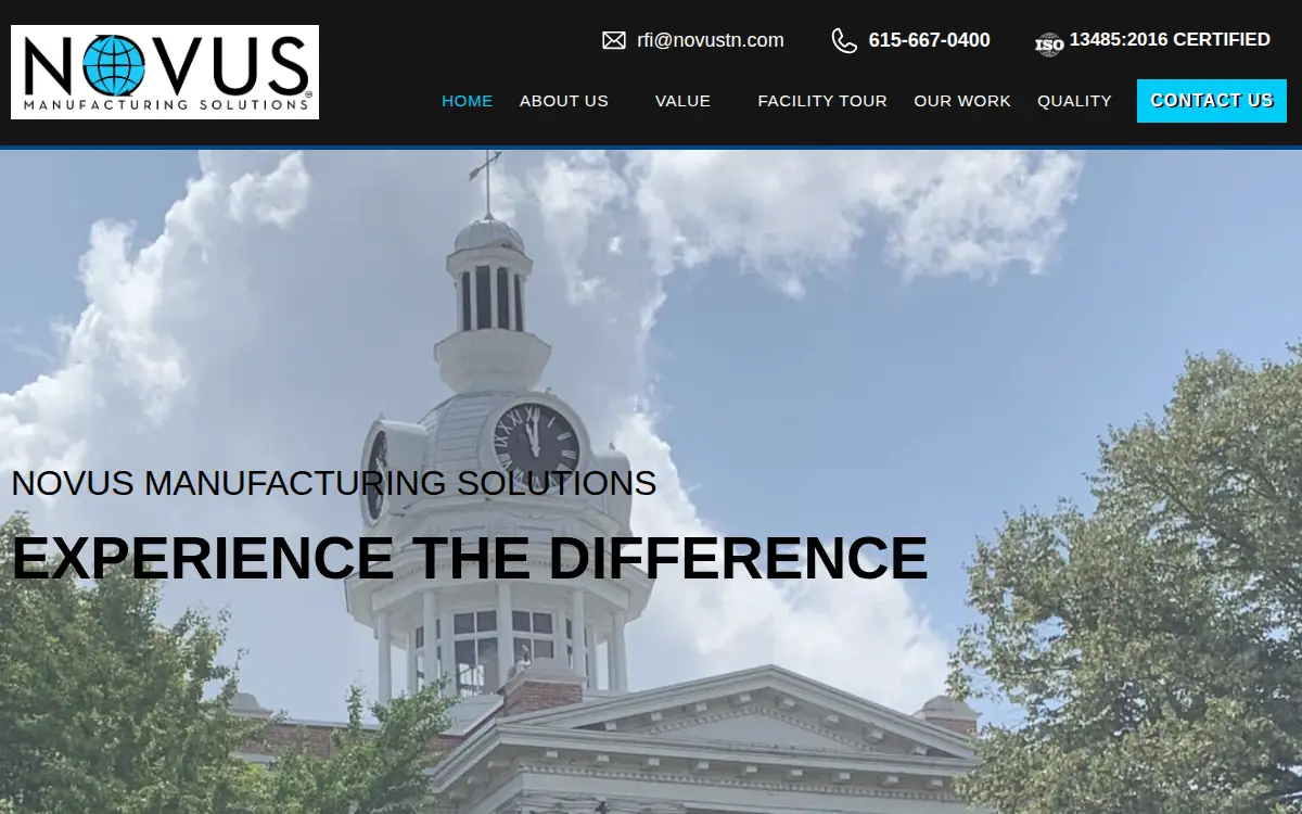 Homepage of Novus Manufacturing Solutions, LLC