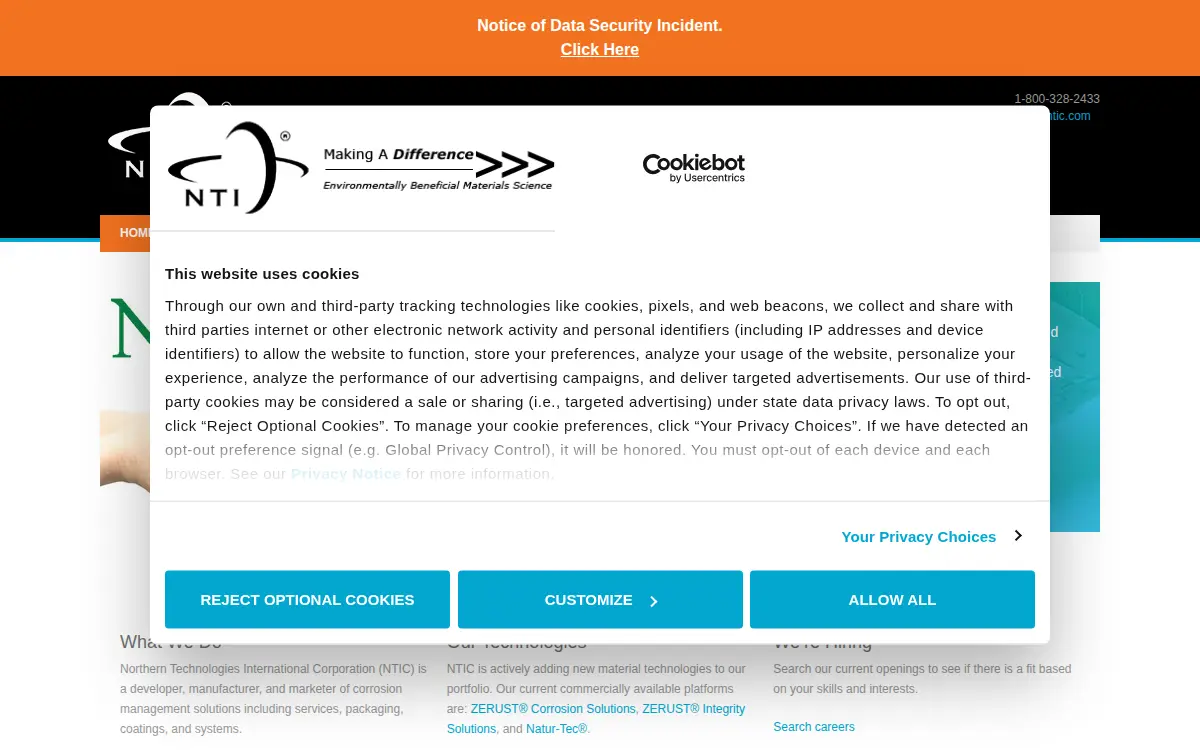 Homepage of Northern Technologies International Corporation