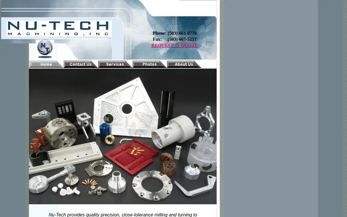 Homepage of Nu-tech Machining, INC.