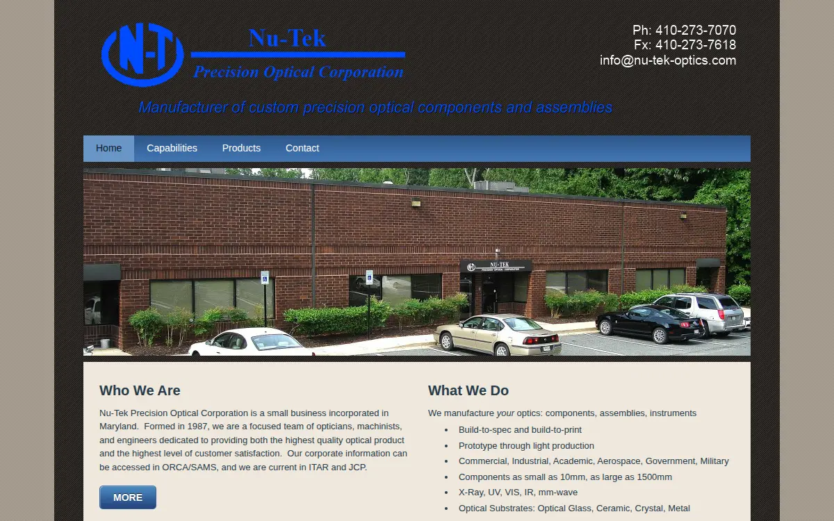 Homepage of Nu-tek Precision Optical CORP.