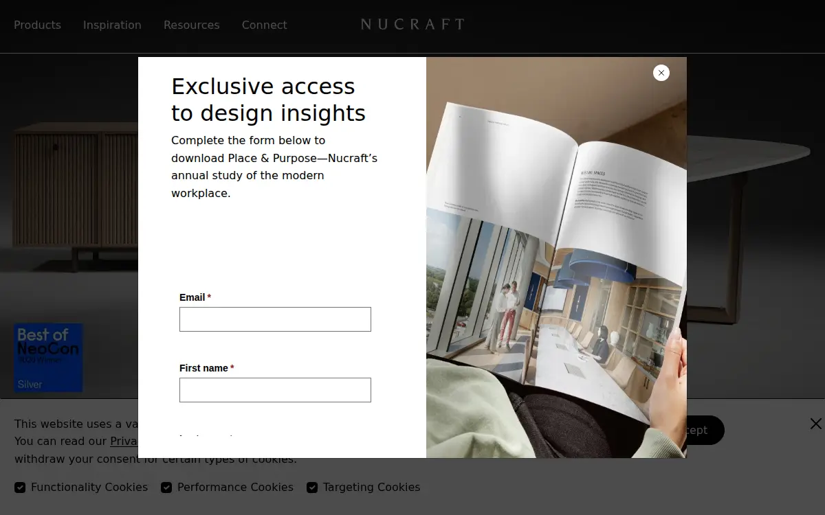 Homepage of Nucraft Furniture Company