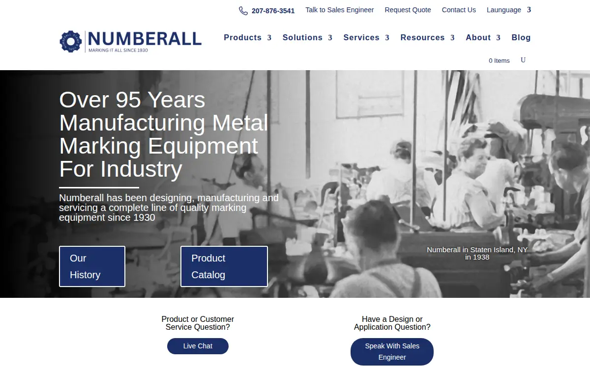 Homepage of Numberall Stamp & Tool Co., INC.