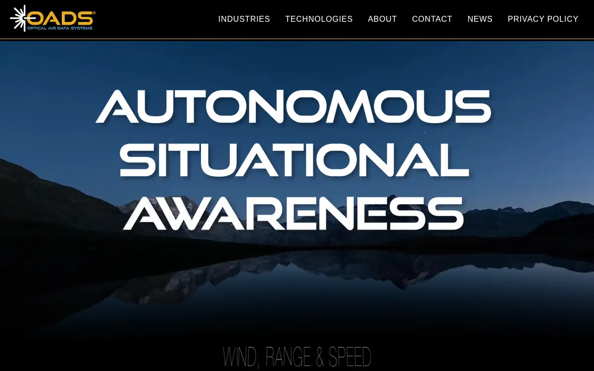 Homepage of Optical Air Data Systems, LLC