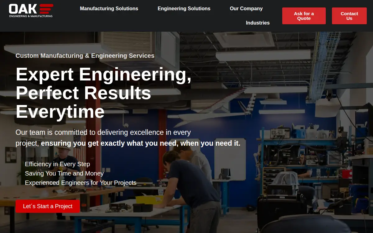 Homepage of Oak Engineering and Manufacturing LLC
