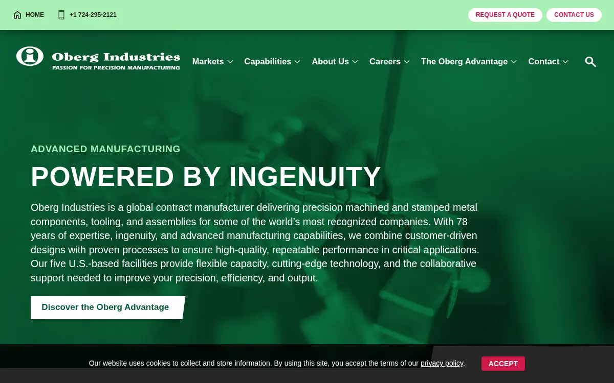 Homepage of Oberg Industries LLC